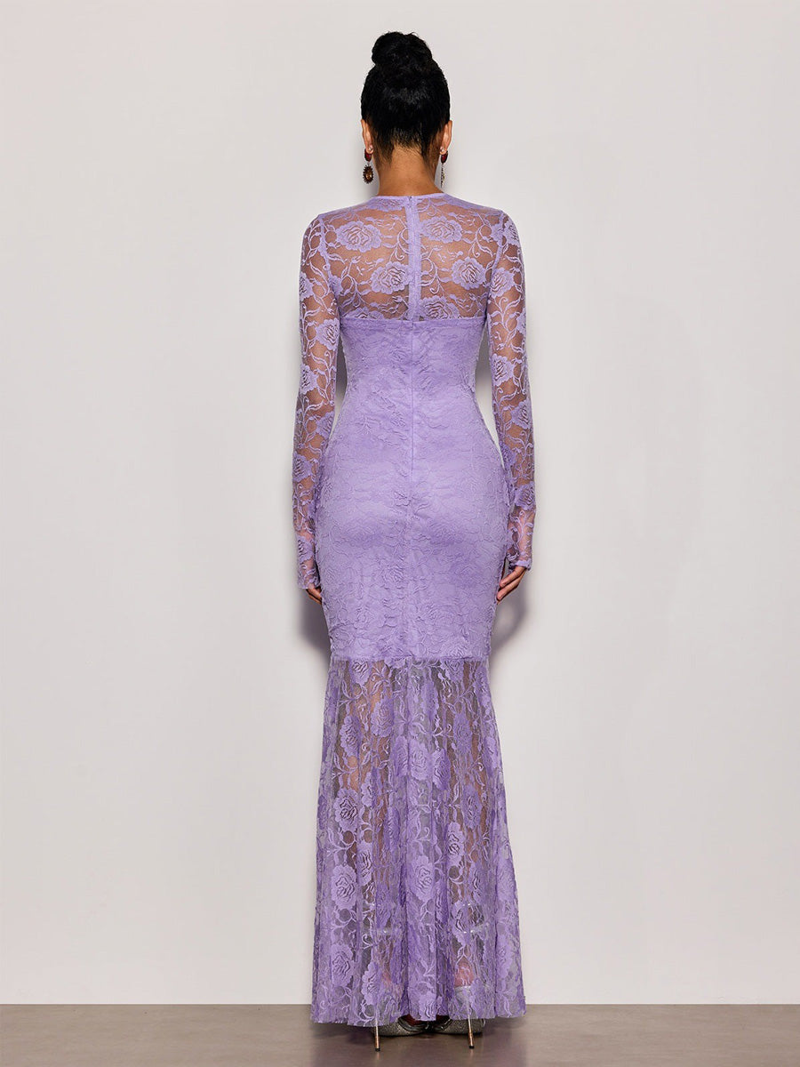 Nora Lace Ruched Mermaid Maxi Dress