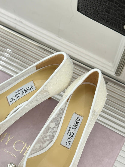 JC25WF Rhinestone Bow Pionted Toe High Heels 65 White Sheepskin 573537