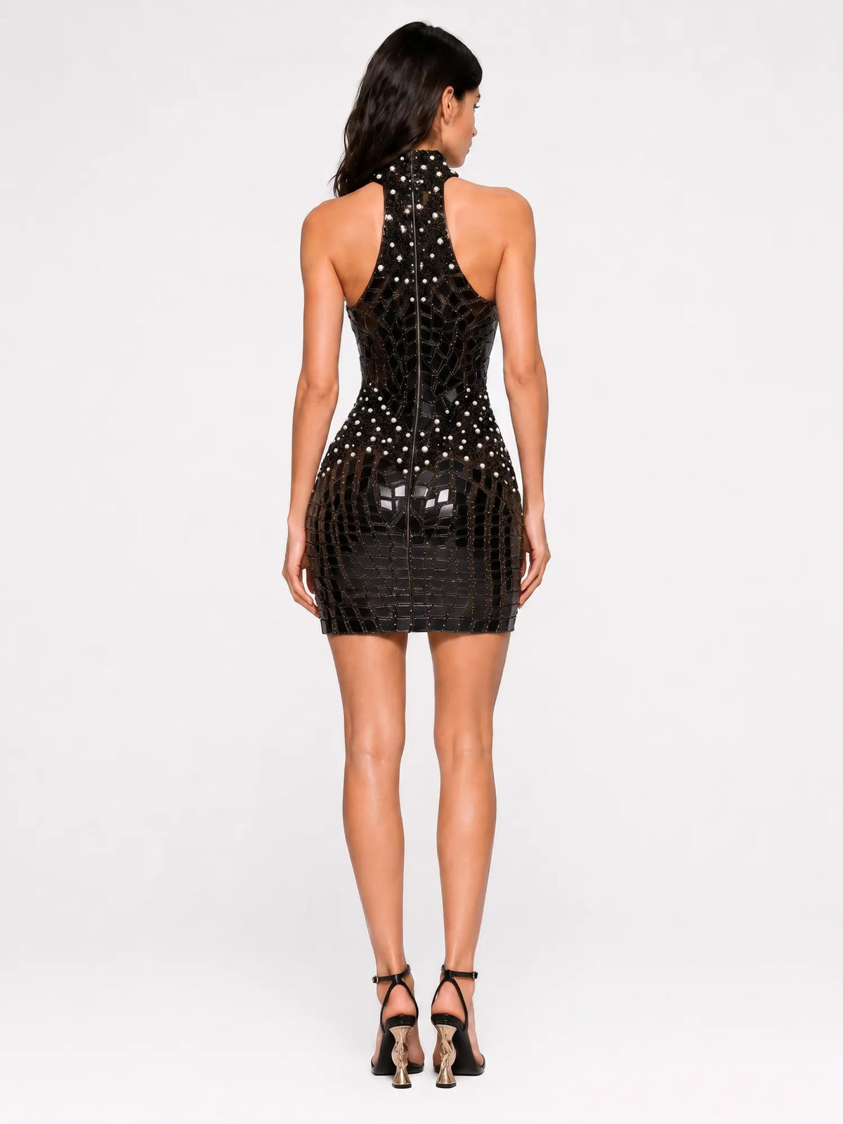 Arianne Sleeveless Bodycon Mini Dress with Mirrored Beading