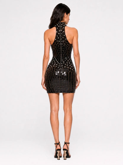 Arianne Sleeveless Bodycon Mini Dress with Mirrored Beading