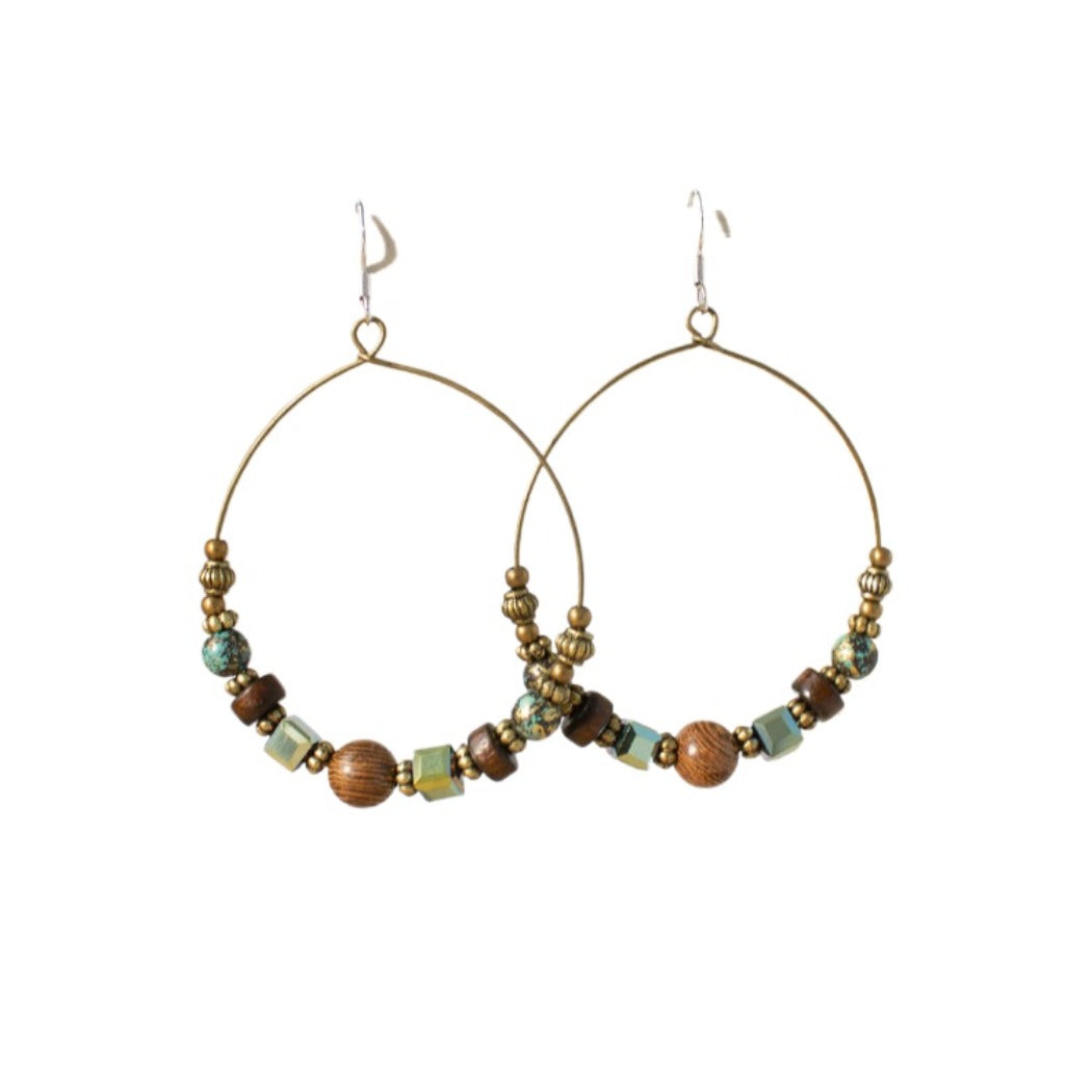 Earwish - Boho Vintage Beaded Hoop Earrings - Brown &amp; Chic