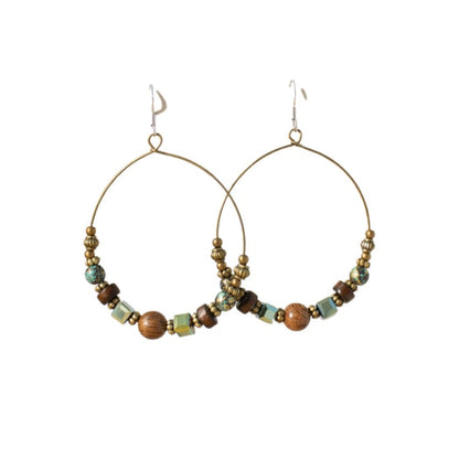 Earwish - Boho Vintage Beaded Hoop Earrings - Brown &amp; Chic