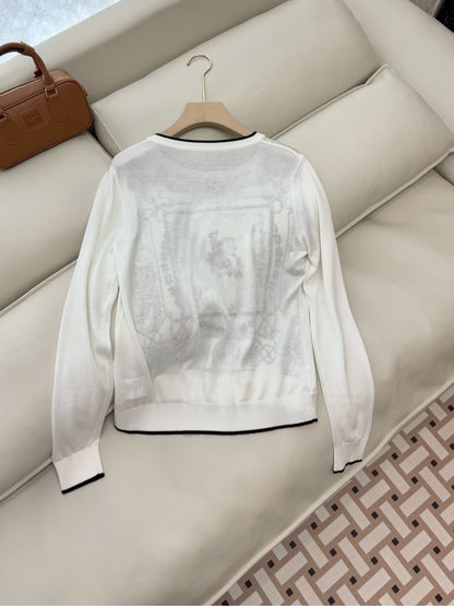 Hm Long Sleeve Knit Sweater White Silk Acrylic