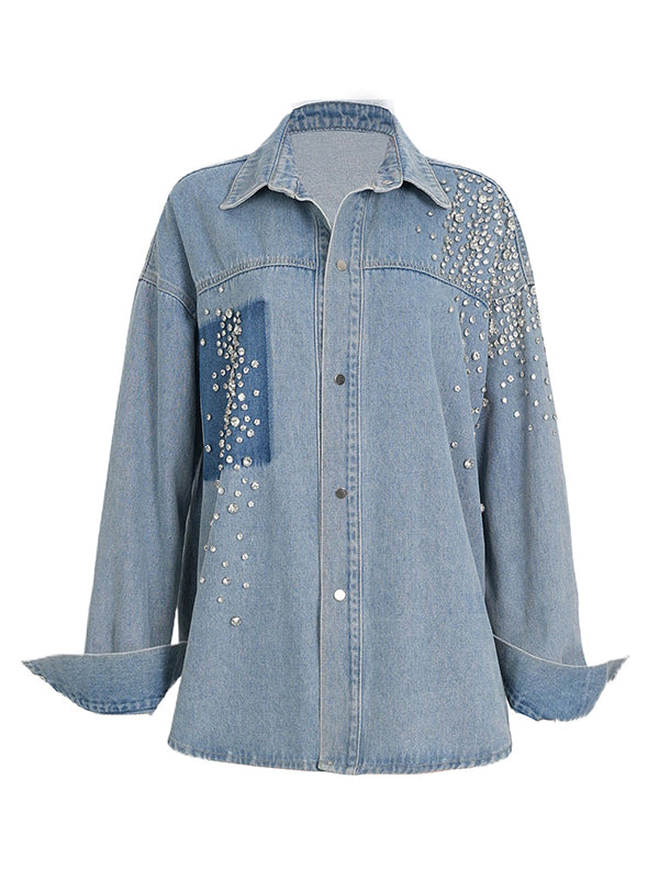 Loose Contrast Color Rhinestone Blouses&Shirts Tops