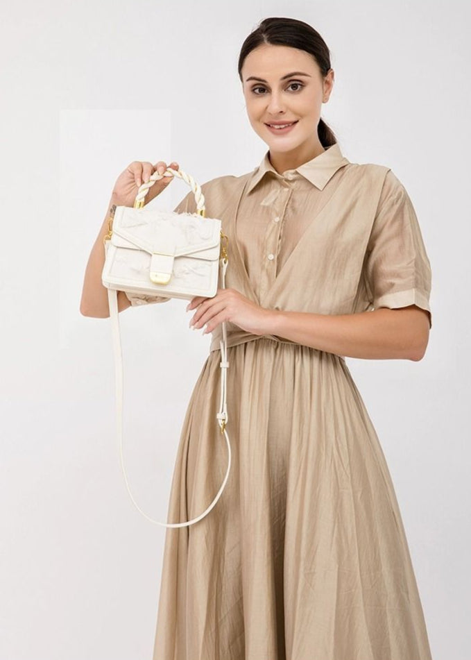 Mini Top Handle Bag Polyurethane Faux Leather Lace Detail