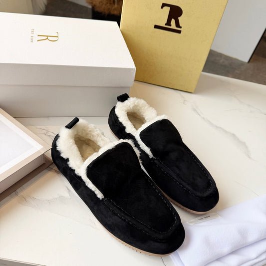 The Row 2025 Autumn/Winter New Slip-on Wool Loafers Black 576845