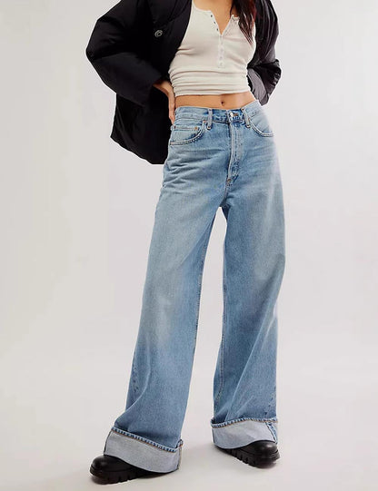 Casual Washed High Waisted Straight Leg Jeans