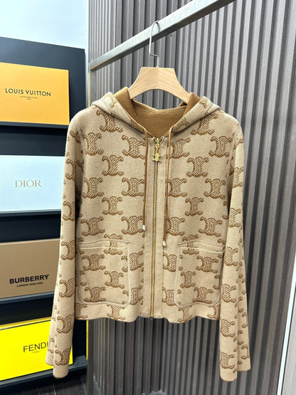 Celine Reversible Brown Wool Knitwear Coat 329645