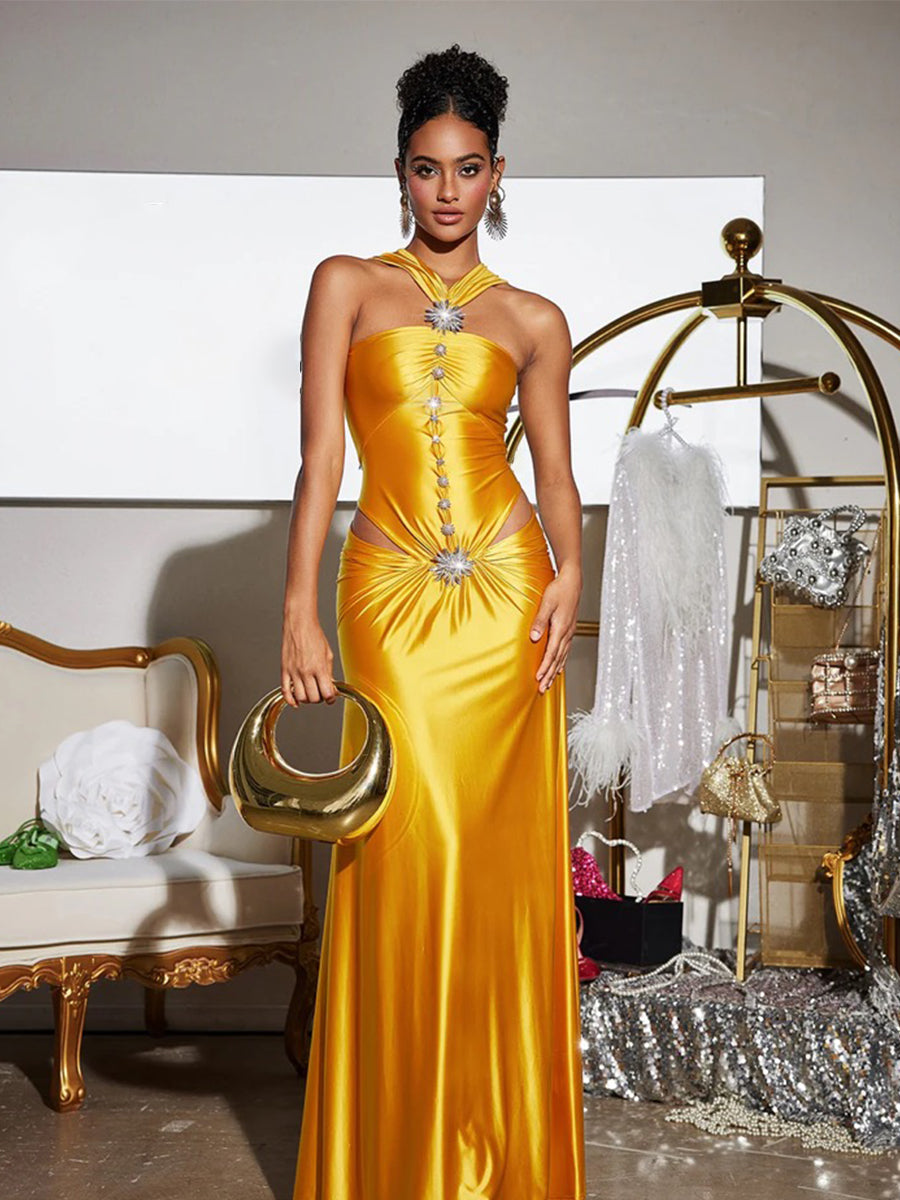 Panya Crystal Cutout Satin Maxi Dress