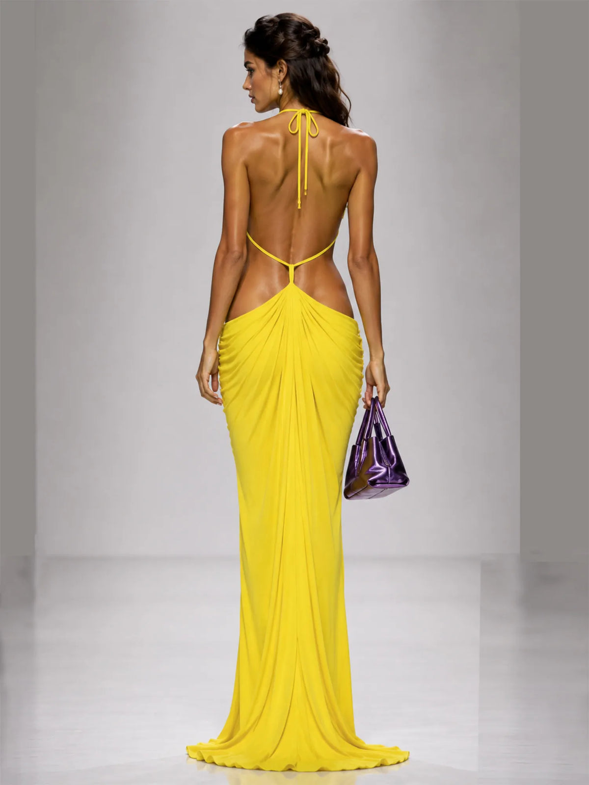 Isla Ruched Open-Back Maxi Dress