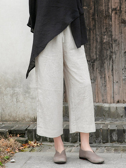 Simple Linen Column Elasticity Waist Bandage Pants