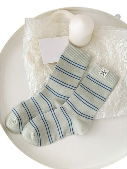 Rufia - Striped Puppy Mid-calf Socks - Cute &amp; Stylish