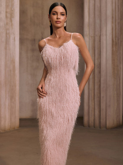 Marcella Spaghetti Fringe Midi Dress