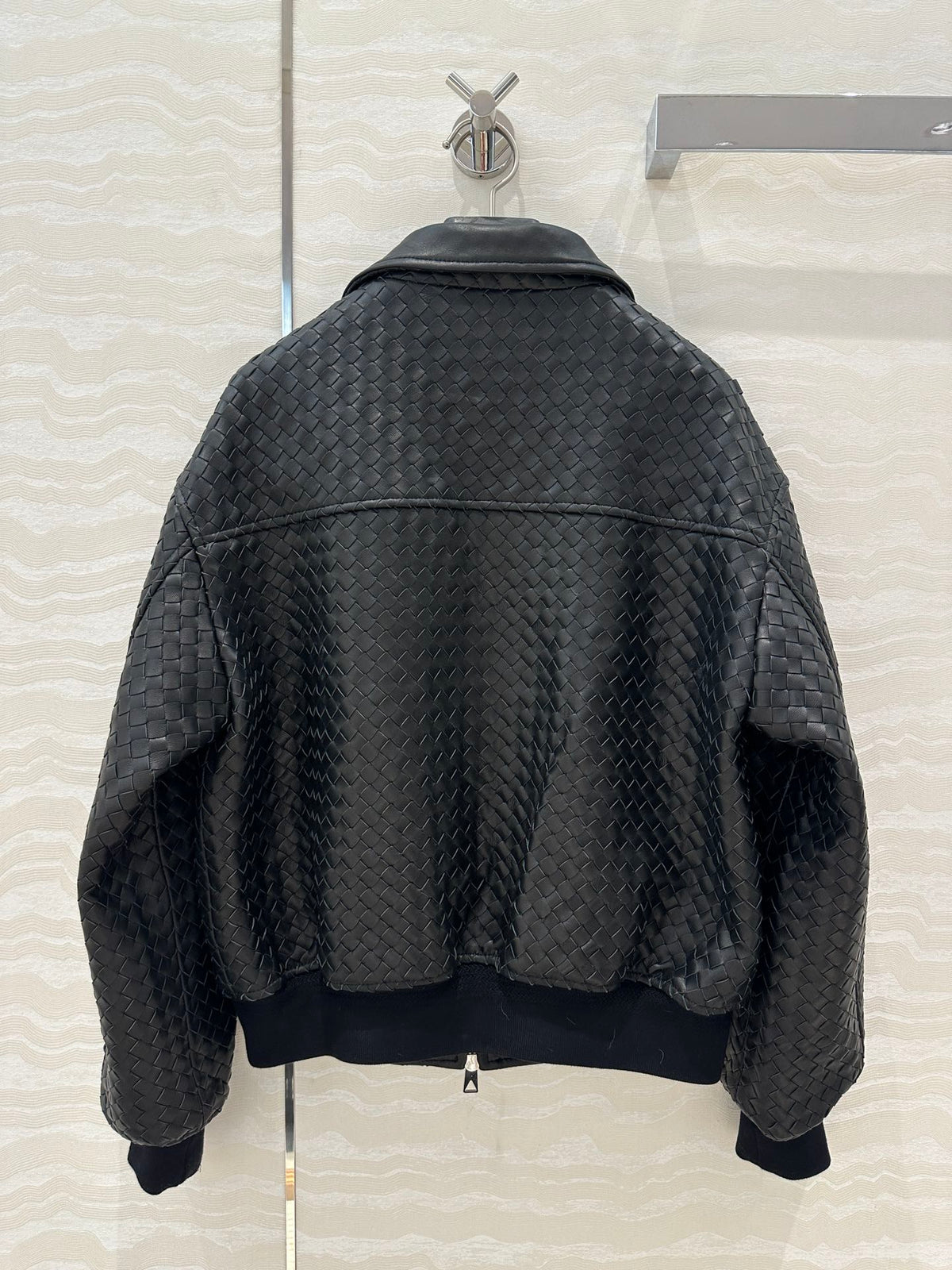 BV Double-Zip Baseball Jacket in Black Lambskin