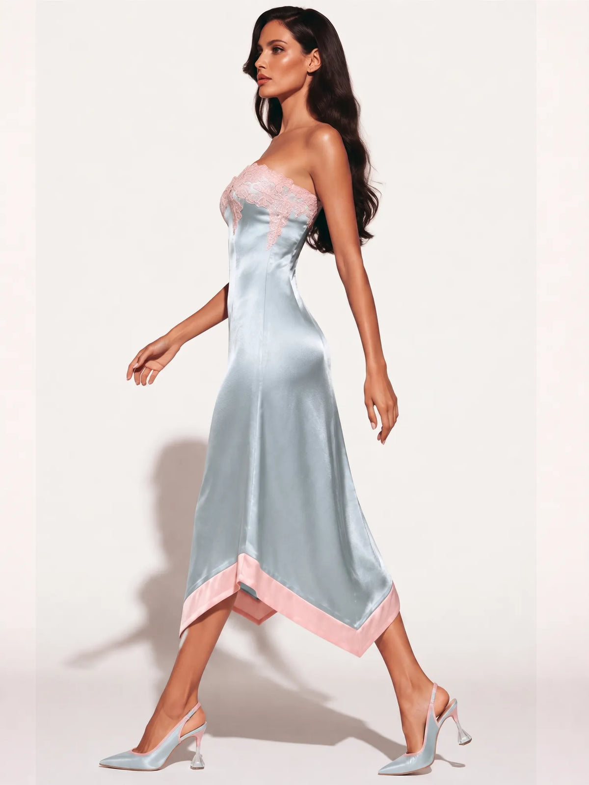 Anastasia Color-Block Lace Strapless Midi Dress