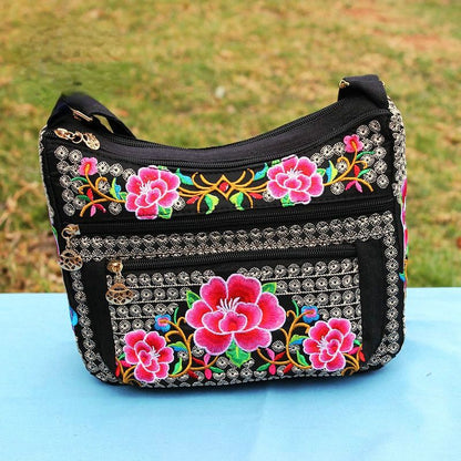 New Ethnic Style Women'S Embroidery Bag Large Capacity Multi Layer Embroidery One Shoulder Crossbody Cosmetic Bag