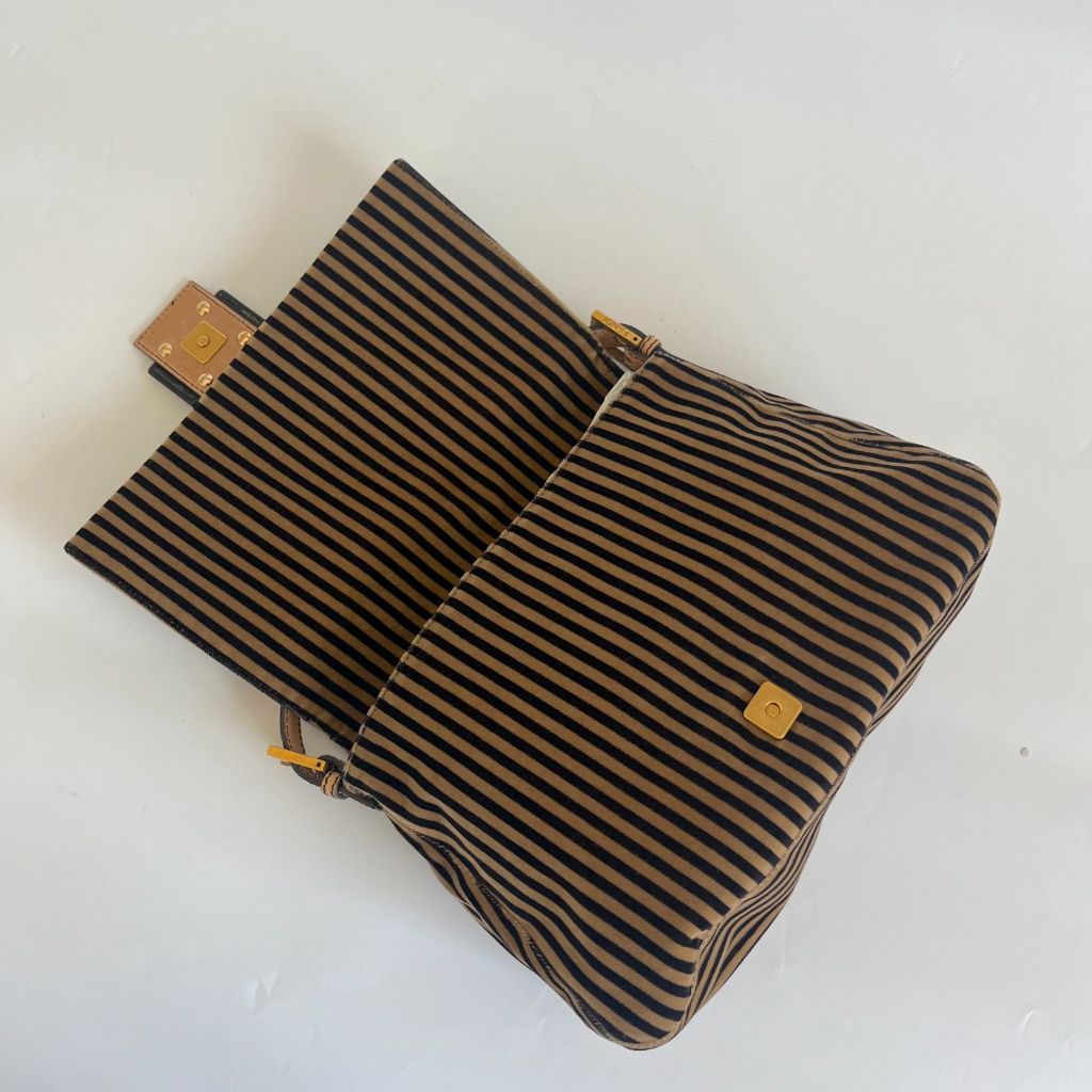 Fendi striped velvet FF flap shoulder vintage bag