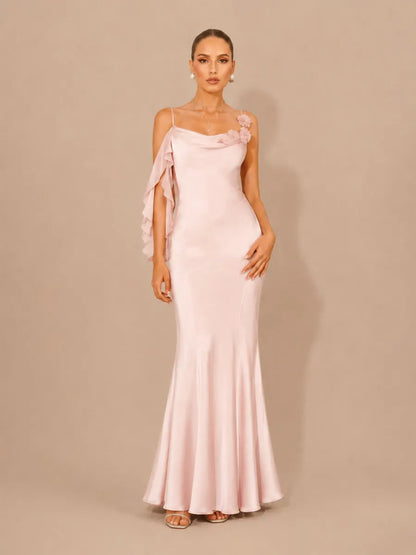 Rafaela Floral-Embellished Open-Back Mermaid Maxi Dress