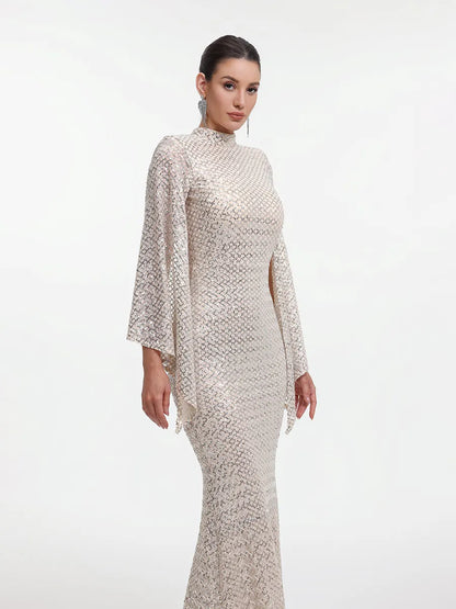 Marcella Contour Cape Sleeve Sequin Maxi Dress