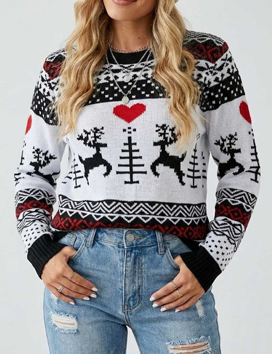 Simple Jacquard Knit Slouchy Christmas Sweater
