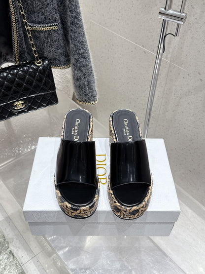 CD Attitude Wedge Sandals Black in Calfskin 598185