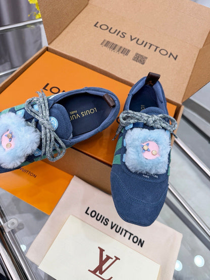 LV Sneakerina Dark Blue Mint Green Suede Fur 579933