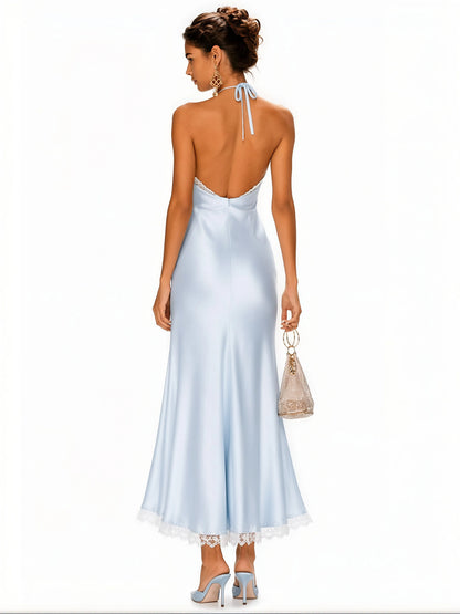 Delilah Lace-Panel Halter Maxi Dress