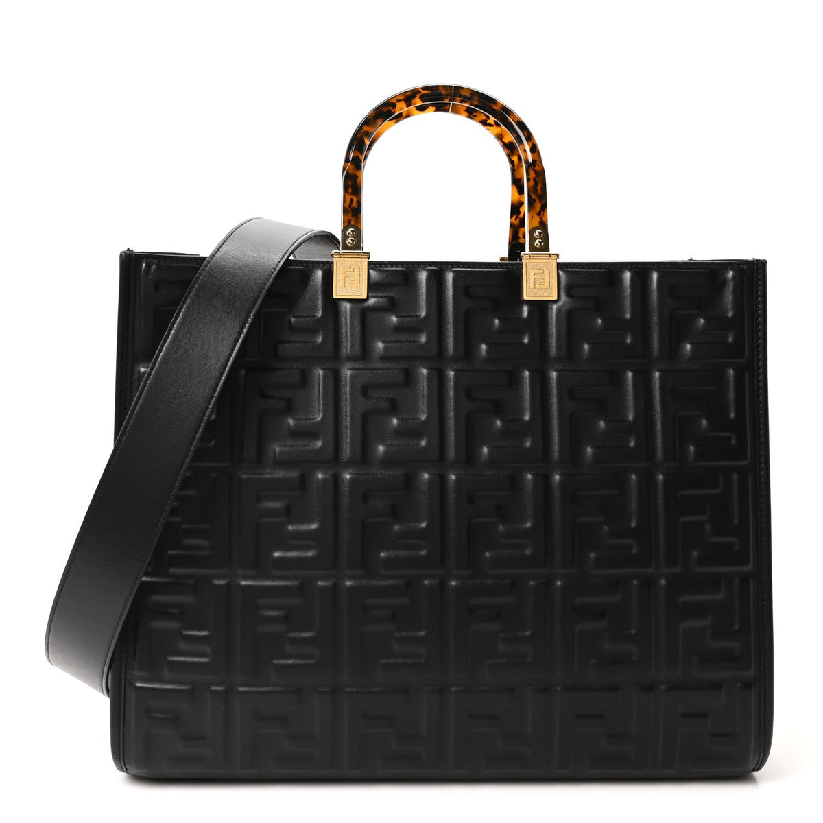 Vitello Plexiglass FF Embossed Medium Fendi Sunshine Shopper Tote Black