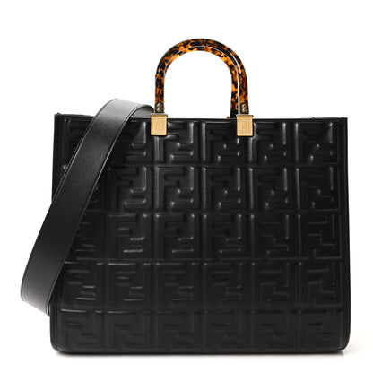 Vitello Plexiglass FF Embossed Medium Fendi Sunshine Shopper Tote Black
