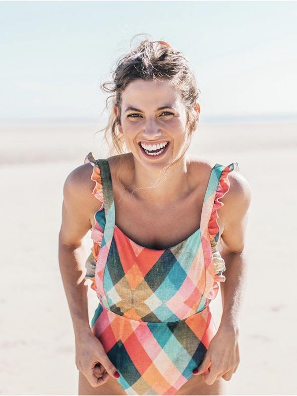 New Sexy One-Piece Plaid Striped Swimsuit