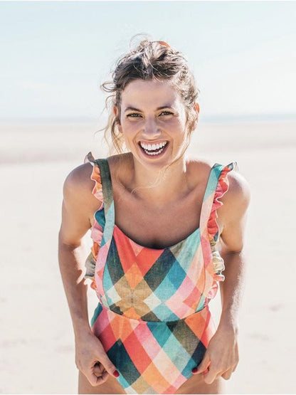 New Sexy One-Piece Plaid Striped Swimsuit