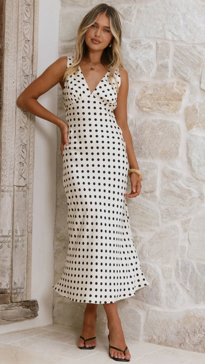 Daphne Maxi Dress - Cream Polka
