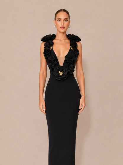 Bellamy Metallic-Trim Ruffled Maxi Dress