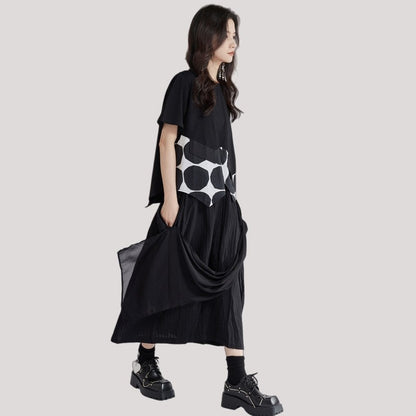 Pleated Asymmetric Skirt Pants