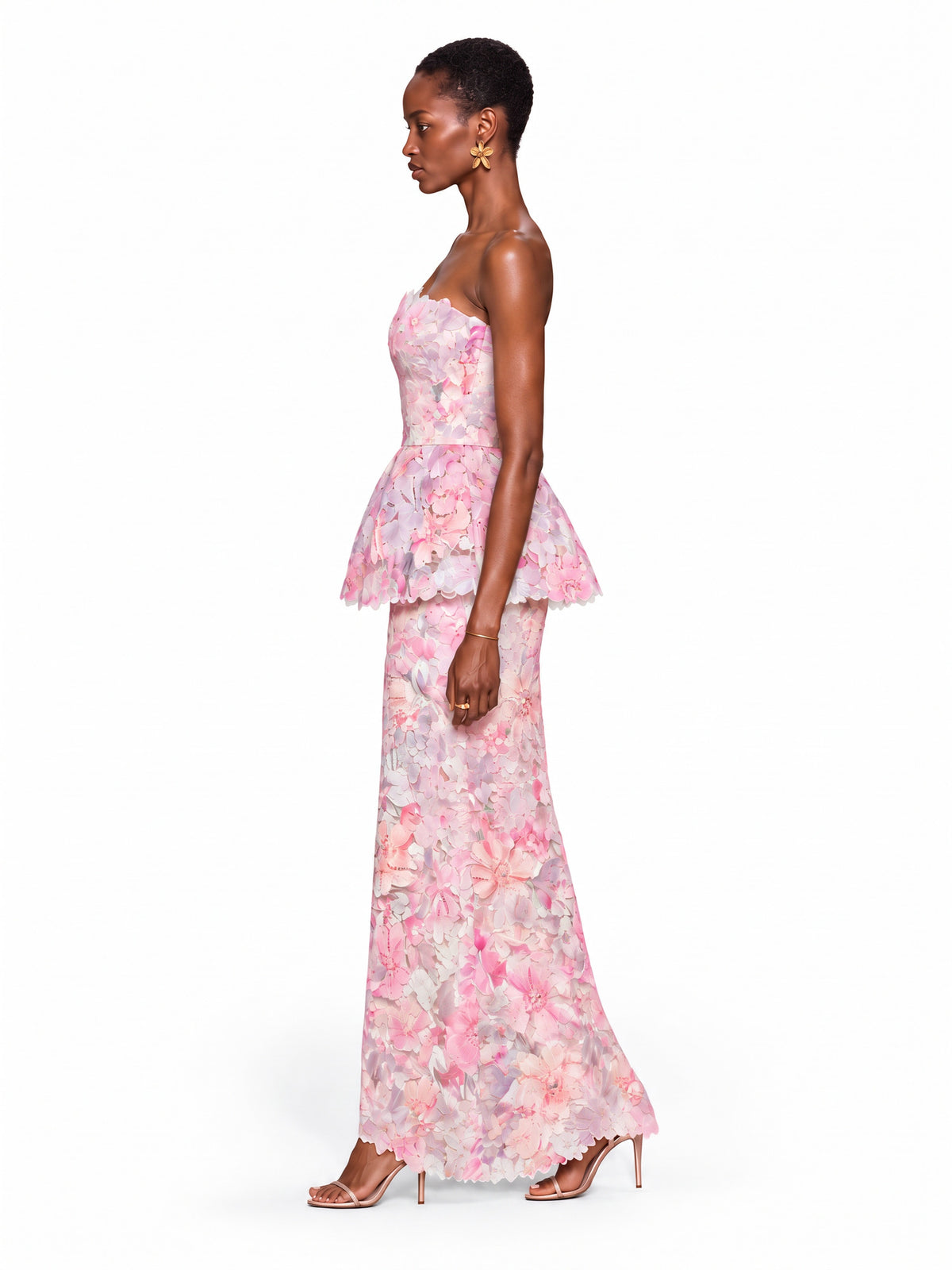 Keira Strapless Floral Peplum Maxi Dress