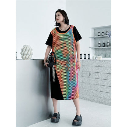 Rainbow Color Block Two Piece Loose A Line Dress