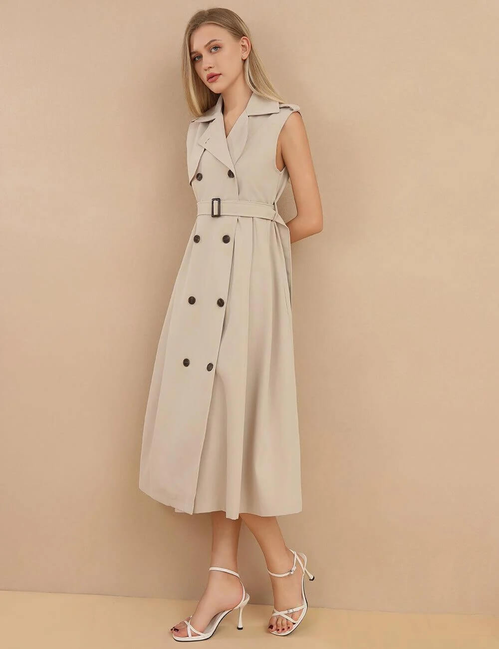 Sleeveless V-Neck Trench Coat