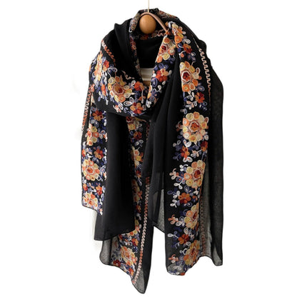 Scarvii - Boho Embroidered Floral Scarf - Soft &amp; Charm