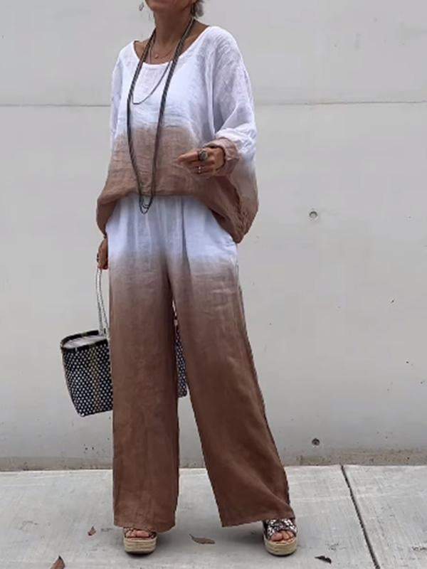 Women's Cotton and Linen Gradient Two-piece Set
