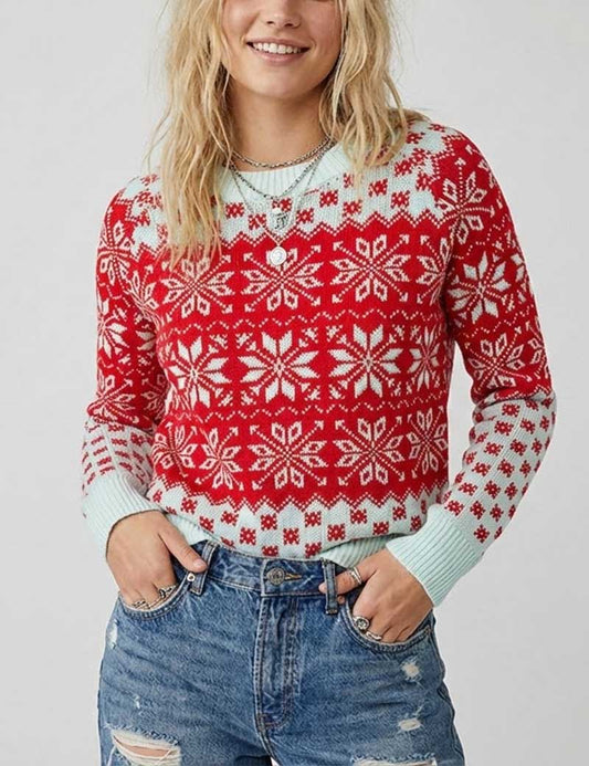 Snowflake Round Neck Knit Christmas Sweater