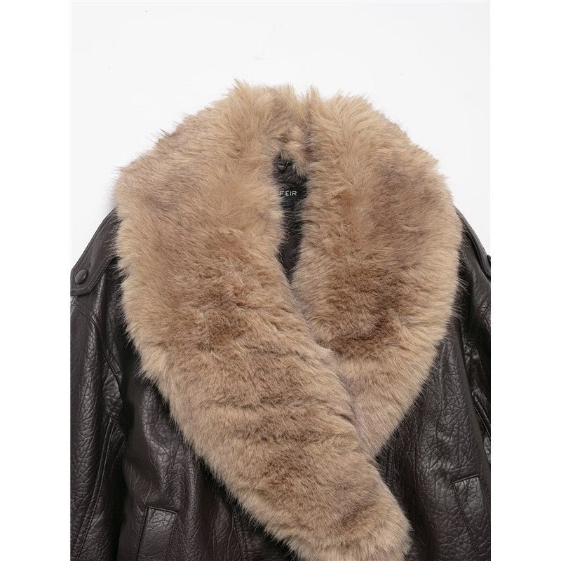Detachable Collar Faux Leather Jacket