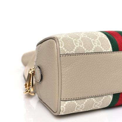 GG Supreme Monogram Textured Dollar Calfskin Web Mini Ophidia Top Handle Bowler Bag Beige Mystic White Oatmeal