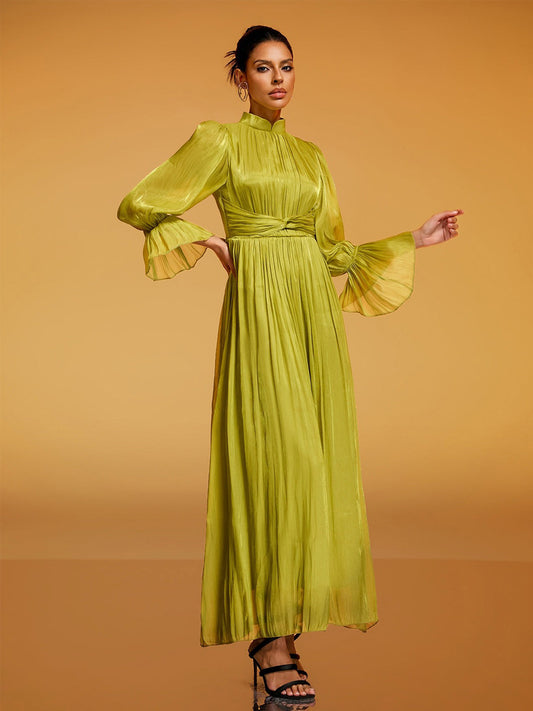 Anika Flare Sleeve Maxi Dress In Chartreuse