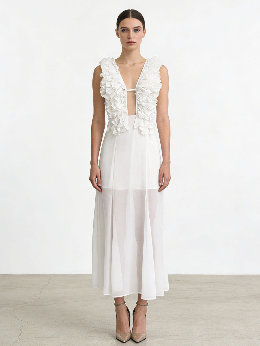 Noelle V Neck Layered Ruffle Maxi Dress