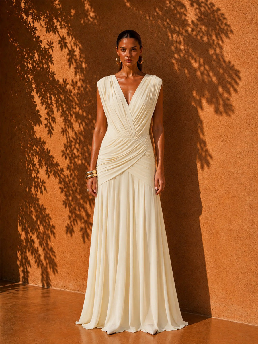 Alexa V-Neck Sleeveless Pleated Maxi Dress
