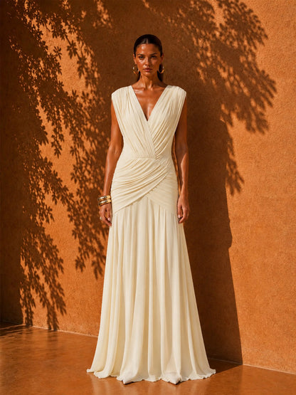 Alexa V-Neck Sleeveless Pleated Maxi Dress
