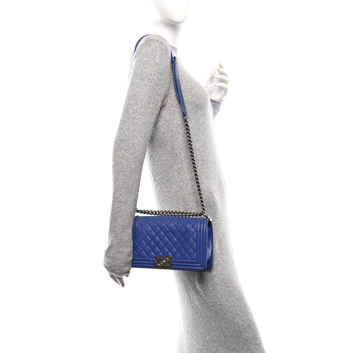 Calfskin Quilted Medium Boy Flap Blue
