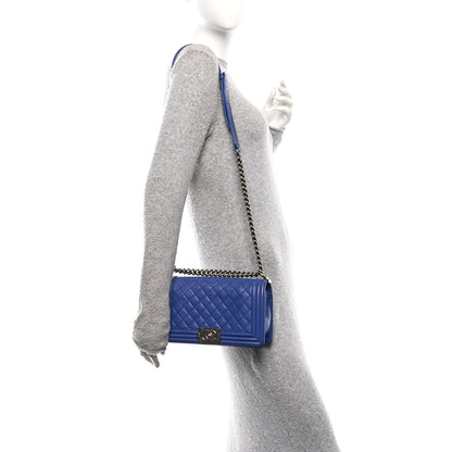 Calfskin Quilted Medium Boy Flap Blue