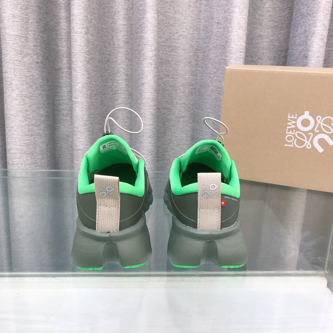 Loewe x on Angpao Couple Running Sneakers Khaki Green Nylon Calfskin 597422