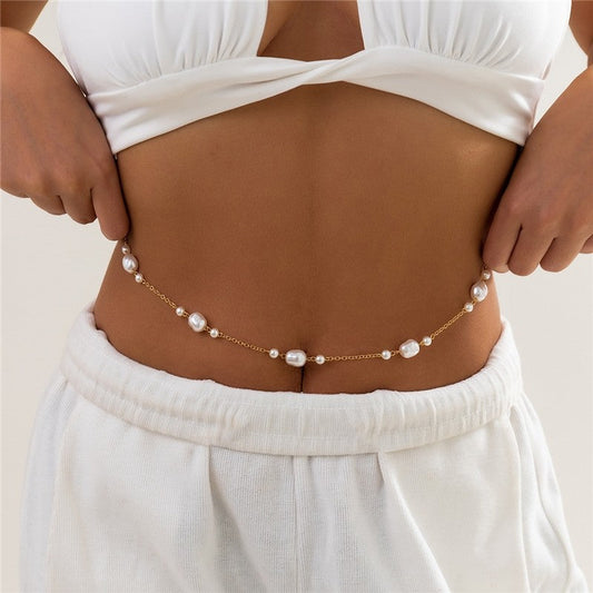 Geometric Metal Chain Body Jewelry With Pearl